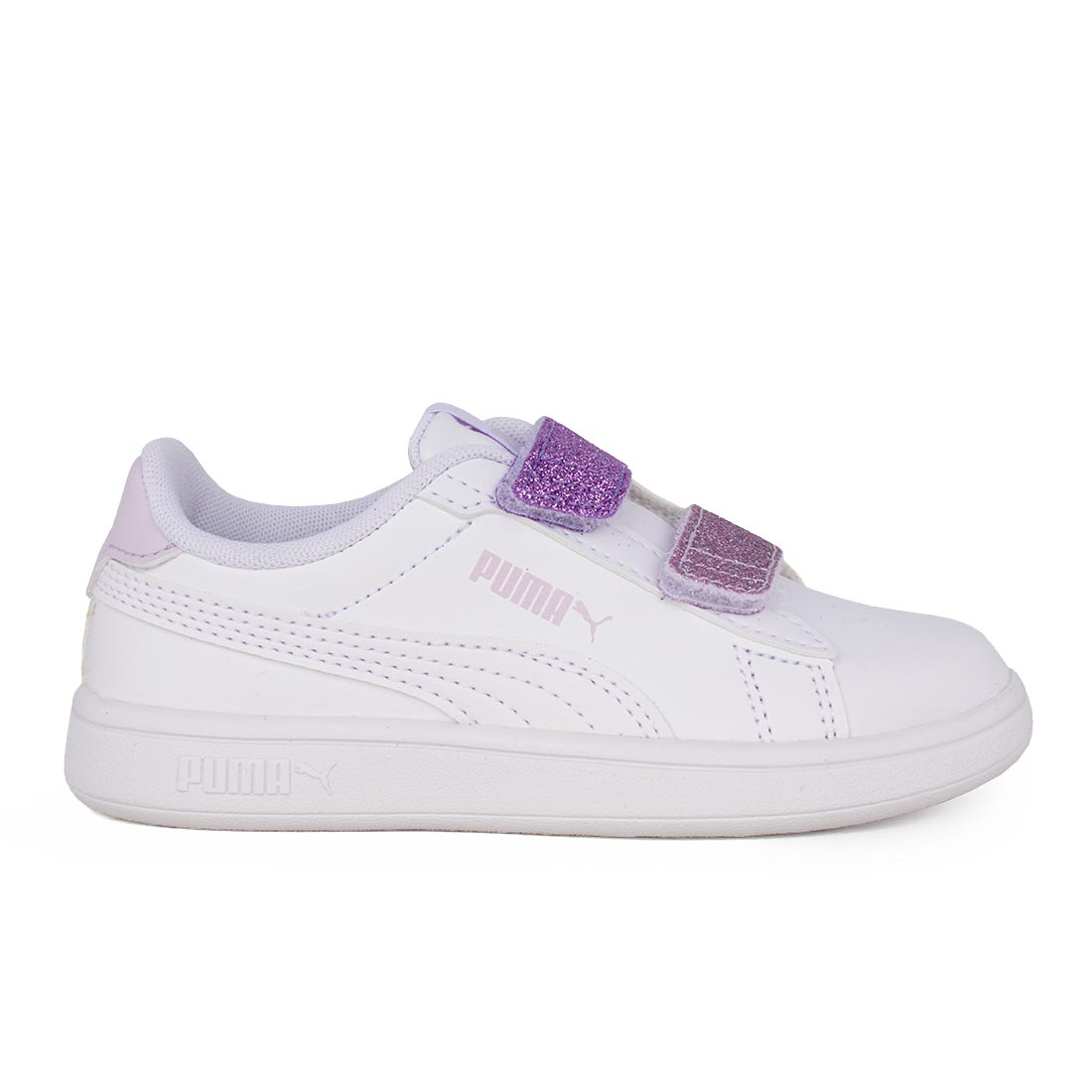 IMG_6880-1 Puma Smsh 3.0L GlttrVlcr V PS 395609 06 Παιδικό Sneaker για κορίτσι σε συνθετικό δέρμα Λευκό/Μωβ - Image 1