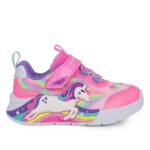 Skechers 302298N/PKMT Παιδικό αθλητικό με φωτάκια μονόκερος για κορίτσι σε αδιαβροχοποιημένο ύφασμα Ροζ /Πολύχρωμο