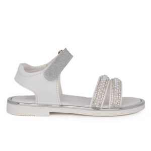 Ds 2057 παιδικό πέδιλο για κορίτσι σε δέρμα Λευκό/Ασημί