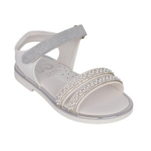 Ds 2057 παιδικό πέδιλο για κορίτσι σε δέρμα Λευκό/Ασημί - Image 2