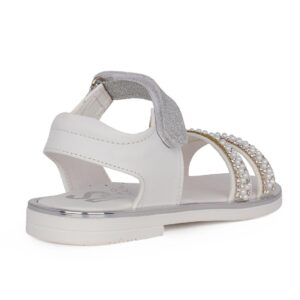 Ds 2057 παιδικό πέδιλο για κορίτσι σε δέρμα Λευκό/Ασημί - Image 3