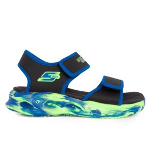Skechers 407032L/BKBL Παιδικό πέδιλο με φωτάκια για αγόρι σε συνθετικό υλικό Μαύρο/Μπλέ