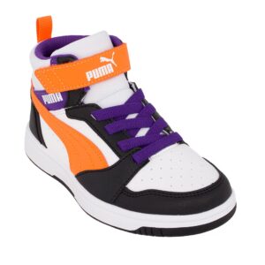 Puma Rebound V6 Mid AC+PS 393832 34 Παιδικό αθλητικό μποτάκι unisex σε συνθετικό οικολογικό δέρμα Άσπρο/Μάυρο/Πορτοκαλί/Μώβ - Image 2