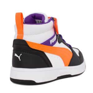 Puma Rebound V6 Mid AC+PS 393832 34 Παιδικό αθλητικό μποτάκι unisex σε συνθετικό οικολογικό δέρμα Άσπρο/Μάυρο/Πορτοκαλί/Μώβ - Image 3