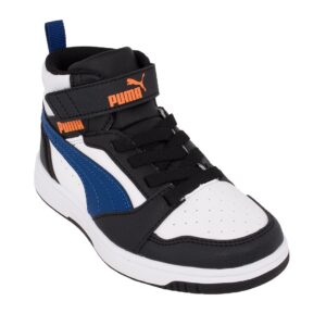 Puma Rebound V6 Mid Jr 393831 31 Παιδικό αθλητικό μποτάκι unisex σε συνθετικό οικολογικό δέρμα Άσπρο/μαύρο/μπλέ - Image 2