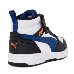 Puma Rebound V6 Mid Jr 393831 31 Παιδικό αθλητικό μποτάκι unisex σε συνθετικό οικολογικό δέρμα Άσπρο/μαύρο/μπλέ - Image 3