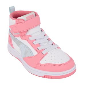 Puma Rebound V6 Mid Space Belle AC+PS 402770 01 Παιδικό αθλητικό μποτάκι για κορίτσι σε συνθετικό οικολογικό δέρμα Άσπρο/ροζ/ασημί - Image 2