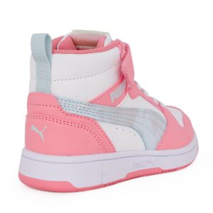 Puma Rebound V6 Mid Space Belle AC+PS 402770 01 Παιδικό αθλητικό μποτάκι για κορίτσι σε συνθετικό οικολογικό δέρμα Άσπρο/ροζ/ασημί - Image 3