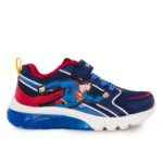 Geox J CIBERDRON J56LBD 05411 C0200 Παιδικό αθλητικό Superman με φωτάκια On/Off για αγόρι σε συνθετικό δέρμα και αδιαβροχοποιημένο ύφασμα Μπλε/Κόκκινο