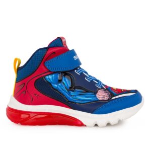 Geox J CIBERDRON J56LBF 0BC14 C0200 Παιδικό μποτάκι Superman με φωτάκια On/Off για αγόρι σε συνθετικό δέρμα και αδιαβροχοποιημένο ύφασμα Μπλε/Κόκκινο