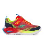 Skechers 401661L/RDMT Παιδικό αθλητικό με φωτάκια On/Off για αγόρι σε συνθετικό δέρμα και αδιαβροχοποιημένο ύφασμα Κόκκινο/Multicolor