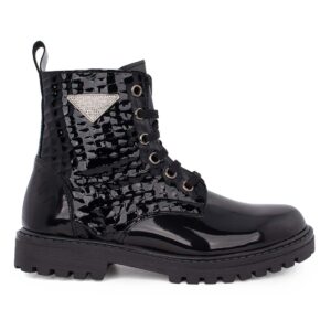 Ricco 1904 Παιδικό μποτάκι για κορίτσι σε λουστρίν δέρμα Μαύρο Κροκό