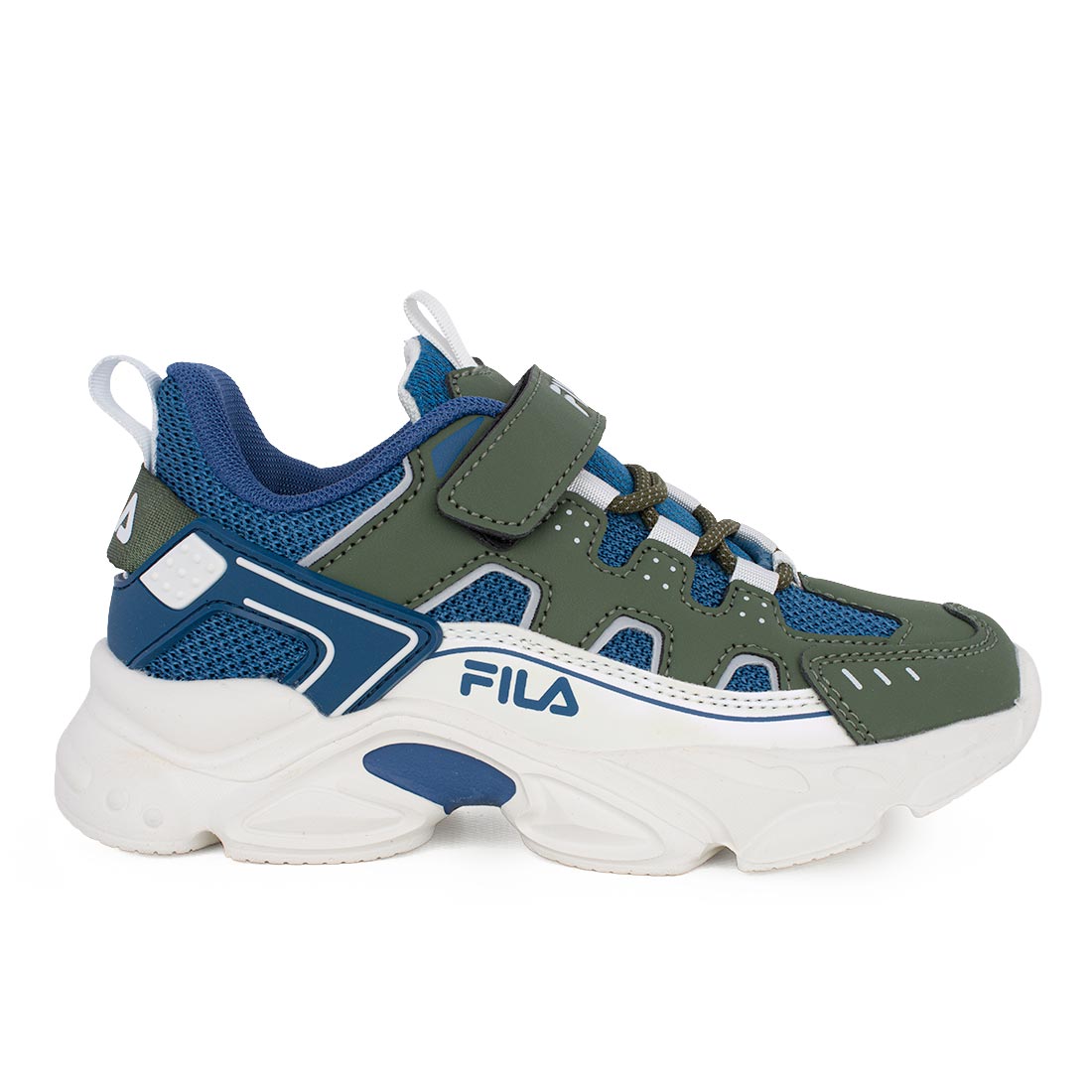 IMG_3468-1 Fila MEMORY SPINEL 3V 3YF33002-261 Παιδικό αθλητικό για αγόρι σε συνθετικό δέρμα και ύφασμα Λαδί/Μπλε/Λευκό - Image 1