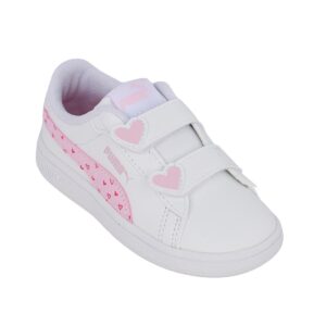 Puma Smash 3.0 Hearty V Inf 405639 01 Παιδικό sneaker για κορίτσι σε οικολογικό δέρμα Λευκό/Ροζ/Καρδιές - Image 2