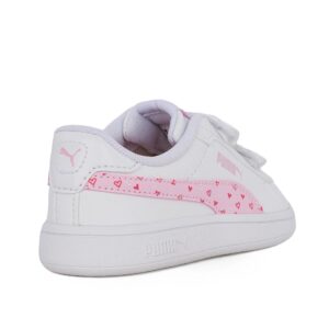 Puma Smash 3.0 Hearty V Inf 405639 01 Παιδικό sneaker για κορίτσι σε οικολογικό δέρμα Λευκό/Ροζ/Καρδιές - Image 3