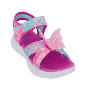 Skechers 303109L/PKMT Παιδικό αθλητικό πέδιλο με φωτάκια για κορίτσι σε ύφασμα Ροζ/Multi Πεταλούδα