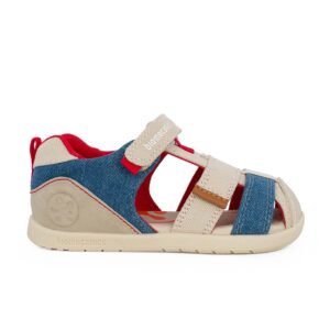 Biomecanics 262199-B827 Β Παιδικό παπουτσοπέδιλο για αγόρι σε ύφασμα Μπεζ/Μπλε