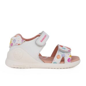 Biomecanics 262141-A050 Παιδικό πέδιλο για κορίτσι δερμάτινο Λευκό/Κερασάκια