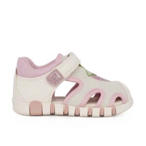Geox S SANDAL IUPIDOO B6517B 054GN C0406 Παιδικό παπουτσοπέδιλο για κορίτσι σε οικολογικό δέρμα και ύφασμα Λευκό/Ροζ/Φράουλα