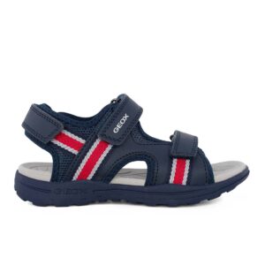 Geox J VANIETT B. J555XB 01454 C0735 B Παιδικό πέδιλο για αγόρι σε οικολογικό δέρμα και ύφασμα Μπλε/Κόκκινο