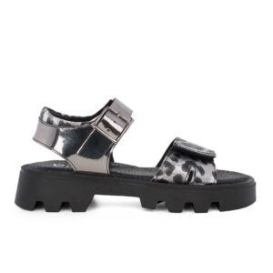 Ricco T30352T2 Εφηβικό πέδιλο για κορίτσι δερμάτινο Ατσάλι/Μαύρο