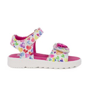 Ds 1000A Παιδικό πέδιλο για κορίτσι σε δέρμα Λευκό/Φουξ/Καρδούλες