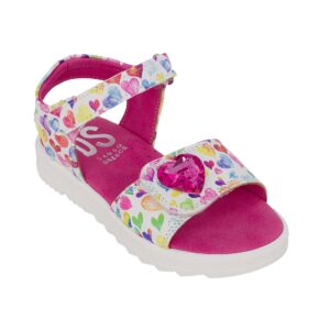 Ds 1000A Παιδικό πέδιλο για κορίτσι σε δέρμα Λευκό/Φουξ/Καρδούλες - Image 2