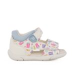 GEOX SANDAL ZAPIDO B556FC 05404 C0270 Παιδικό πέδιλο για κορίτσι σε οικολογικό δέρμα Λευκό/Multi/Αρκουδάκια