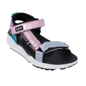 B&W BWSH360013 Εφηβικό πέδιλο για κορίτσι σε συνθετικό δέρμα και ύφασμα Μαύρο/Ασημί/Μεταλλικό Ροζ - Image 2